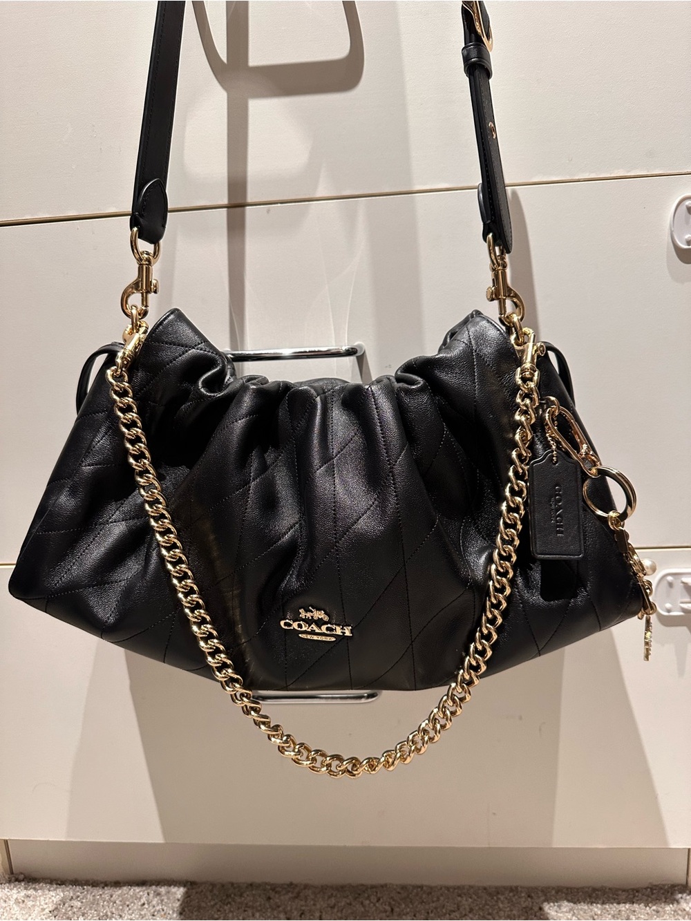 Coach Black Faye Shoulder Bag with Gold Chain